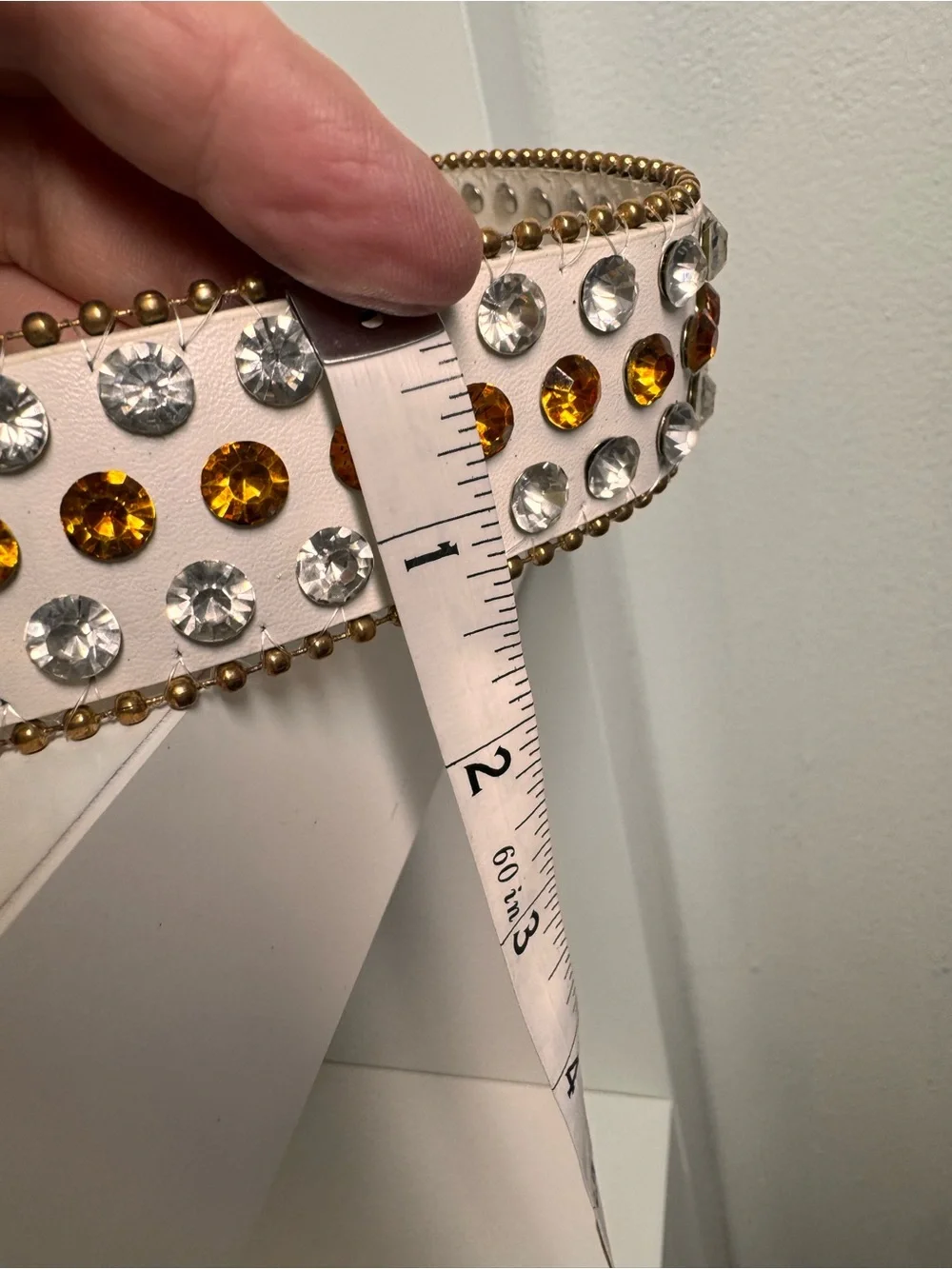 New/In Box White Crystal-Embellished Belt with Gold Buckle
